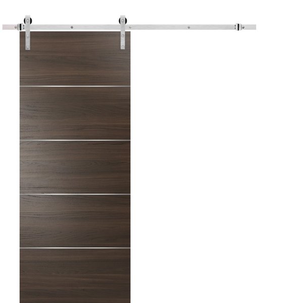 Sartodoors Brown 18x84  Steel  Planum 0020 Chocolate Ash Rail 6.6' Hangers Silver Set Modern Core Flush PLANUM20BD-SHOYA-S-1884